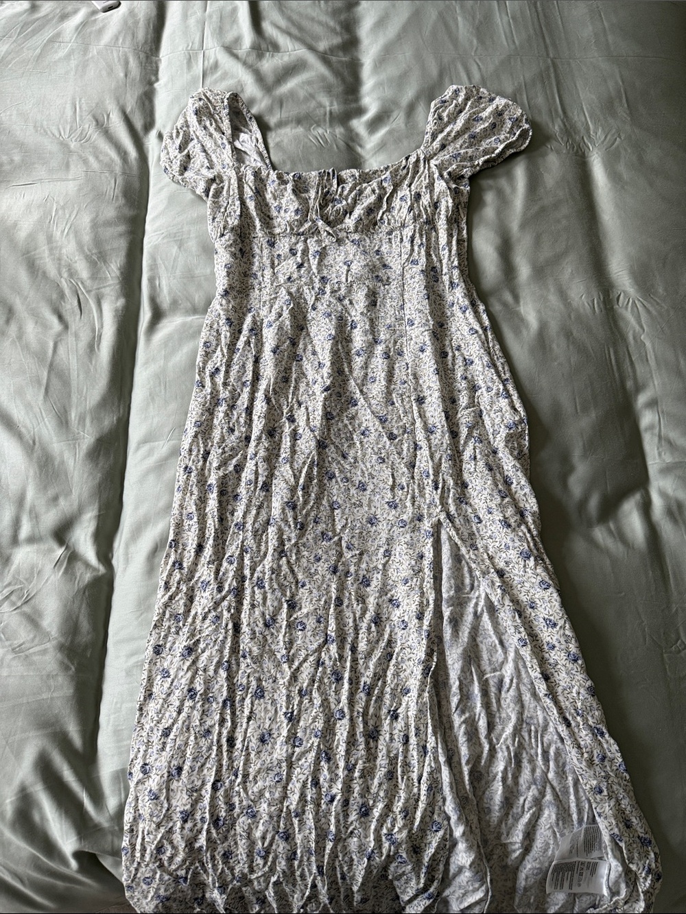 Divided White Maxi Dress with Blue Floral Print